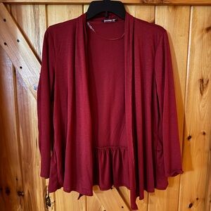 Michelle Lynn Burgundy Open Front Peplum Cardigan Size Large